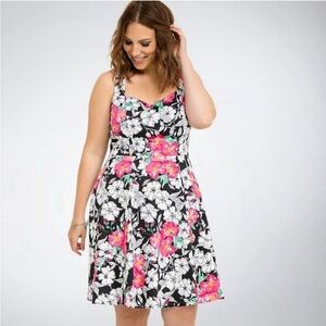 NWT Torrid Pink Floral Print Satin Cutout Back Swing Dress Size 16